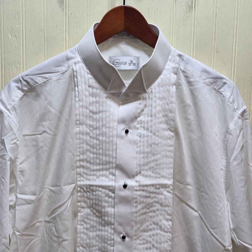 Chaplin Dress Shirt Mens XL 32/33 White Pleated Tuxedo Wing Collar LS Formal